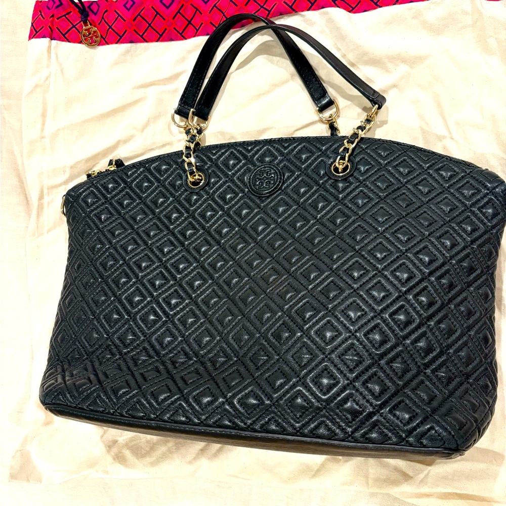 Tory Burch Black Quilted Tote Bag